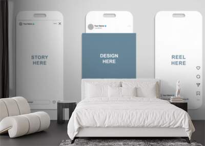 smartphone social media post template mockup. social media post, reel, story, live mock up like instagram app interface. vector illustration Wall mural