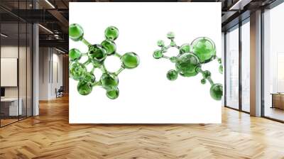 Set of A beautiful green glass green 3d molecule on transparent background  Wall mural