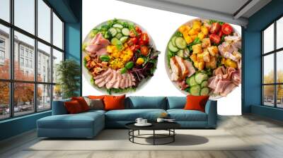 Set of a Chef's Salad with Turkey and Ham is in the top view on a transparent background Wall mural