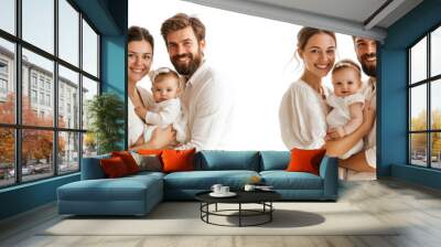 set of A Happy young family with a baby, smiling mom and dad holding their little daughter on a transparent background Wall mural