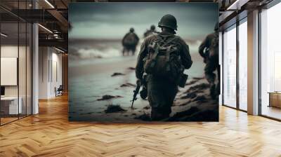 Normandy Beaches: Remembering the Sacrifice and Heroism of WW2 Soldiers - Ai generative Wall mural