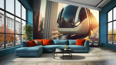 Take A Ride in the Future with a Sleek, Futuristic Personal Rapid Transit Pod AI Generative Wall mural