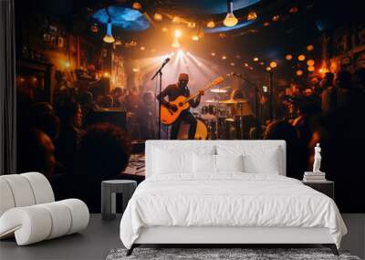 Unplugged Serenade. Intimate Concert in a Small Venue with Acoustic Guitarist. AI Generative Wall mural