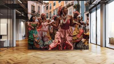 Vibrant Colors and Traditional Music: A Journey Through Brazilian Dance in S. Salvador - AI Generative Wall mural