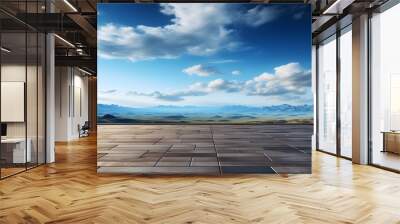 Empty floor with clean eyes cloud sky view, cloudy sky background Horizon landscape scene, Empty floor with clean eyes view Wall mural