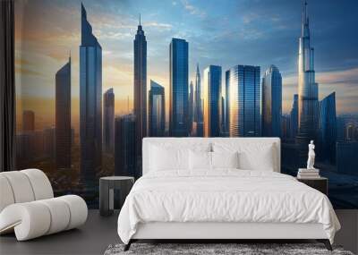 Glass towers and corporate power city skyline Wall mural