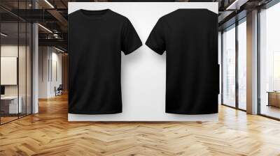 Black T-shirt mockup, front and back view, isolated on black background Wall mural