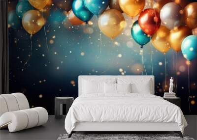 Colorful balloons with bokeh background, birthday celebration background Wall mural