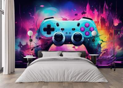 Colorful video game controller on black background. Wall mural