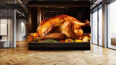 Roasted whole chicken in the oven Wall mural