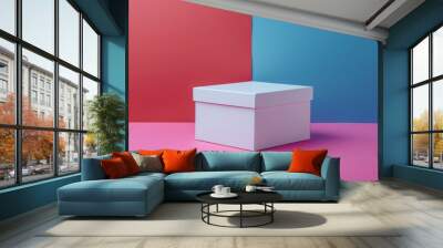 White box mockup on a pink and blue background Wall mural