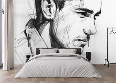 portrait of a handsome young man. Doodle pencil drawing style. Charcoal illustration. Tattoo design. Expression concept drawing art. Pen or pencil drawing abstract technique. Transparent PNG Wall mural