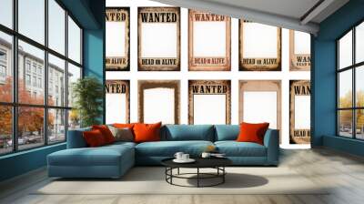 Set of 'Wanted Dead or Alive' vintage posters. Retro 1865 to 1900 time period wanted poster. Transparent background PNG cutout. With subtle aged texture in the hole for when face is added. Wall mural