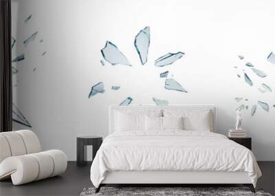 Shards of shattered glass. Pieces of broken glass isolated. Transparent background PNG. Pen tool cutout. Various patterns of broken glass bursts and explosions.  Wall mural