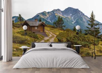 A cabin is on a dirt road in the mountains, cut out - stock png. Wall mural