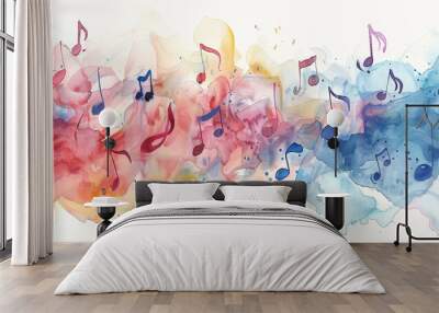 A colorful watercolor painting of musical notes Wall mural