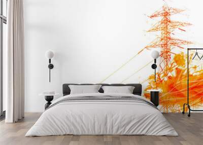 Abstract orange lines of a power tower, cut out - stock png. Wall mural