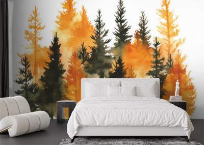 Autumn forest landscape with colorful trees, cut out - stock png. Wall mural