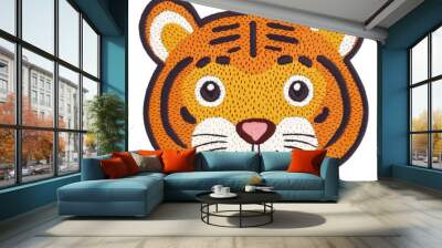 Cute tiger embroidery patch in vibrant colors, cut out - stock png. Wall mural