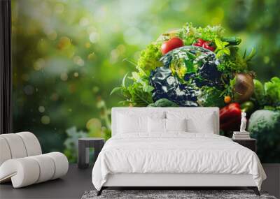 Earth surrounded by fresh vegetables symbolizing sustainability Wall mural