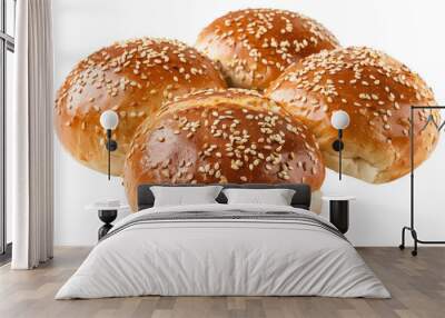 Golden baked sesame seed bread rolls, cut out - stock png. Wall mural