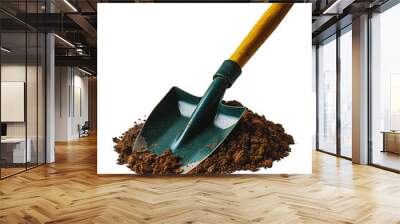 Green gardening spade in a pile of soil, cut out - stock png. Wall mural