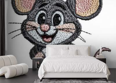 Joyful mouse with big ears and whiskers, cut out - stock png. Wall mural