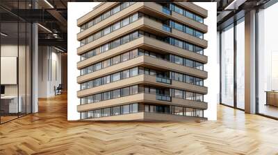 Modern apartment building with balconies and reflections, cut out - stock png. Wall mural