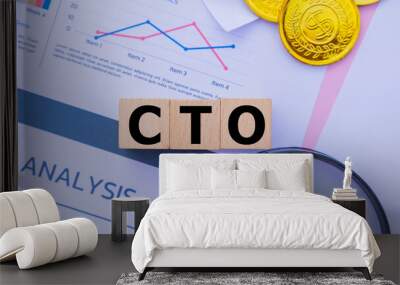 Wooden cube with the word CTO. It is an abbreviation of Chief Technology Officer. Business profitability success growth profitability analytics. Business and financial market concept. Wall mural