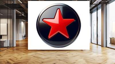 Red star button and icon, a glossy round design element with a 3D effect, symbolizing a favorite symbol in Vietnam Wall mural