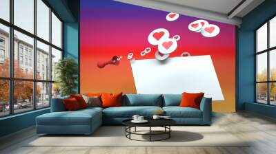 Air horn produces icons of hearts. Empty place for information. 3d render Wall mural