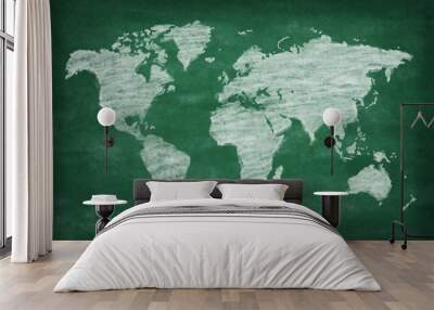 world map on chalkboard ,chalk drawing Wall mural