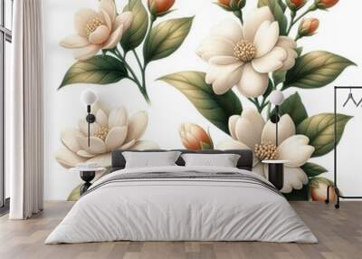 illustration of jasmine flower on white background (artwork 2) Wall mural