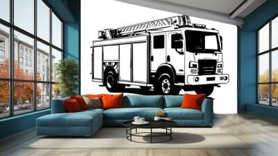 sketch drawing of fire truck - black and white (artwork 2) Wall mural