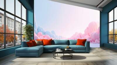 a pink and blue landscape with a white background and a light blue sky Wall mural