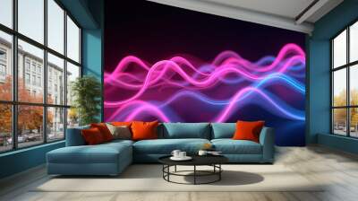 a wave of light on a black background with a blue and pink wave Wall mural