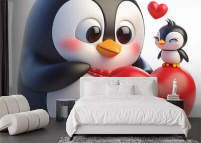 Cute 3D Funny Penguin Character on Transparent Background – Adorable Cartoon Design Wall mural