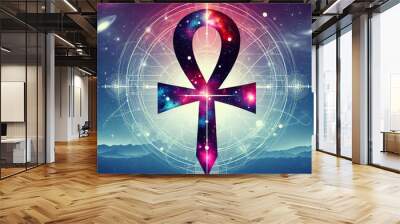 Galactic Ankh - Cosmic Fusion of Life and Spirit Wall mural