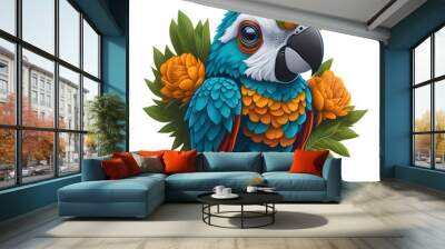 very detailed cute animal bird parrot 2, t- shirt design, cute, charming, 3D vector art, cute and quirky, fantasy art, digital painting,logo,transparent background Wall mural