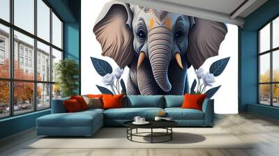 very detailed cute animal elephant, t- shirt design, charming, 3D vector art, cute and quirky, fantasy art, digital painting, elephant-eye view, logo, transparent background Wall mural