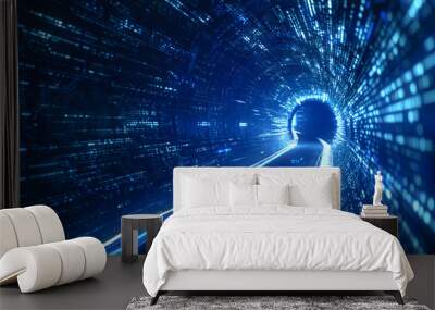 Digital lines high speed. curved bright neon lines. Smooth is used to portray a data network. Wall mural