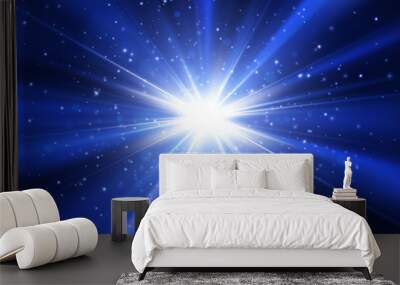 Light effect. Star burst with sparkles. Blue vector explosion Wall mural