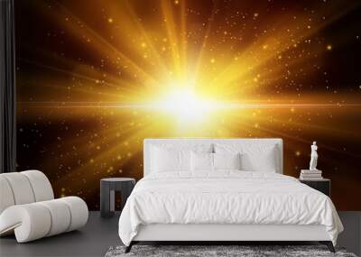 Light effect. Star burst with sparkles. Gold glitter texture Wall mural