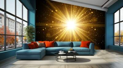 Light effect. Star burst with sparkles. Gold glitter texture Wall mural