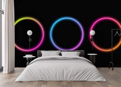 Neon circle. Glow light effect. Round frame. Abstract vector background Wall mural