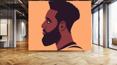 Head of bearded african man in profile. Male portrait, face side view. Avatar of brutal man with beard for social networks. Stock vector illustration in flat style. Wall mural