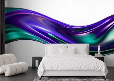 Abstract oil slick iridescent purple and dark green metallic wave band isolated on transparent background Wall mural