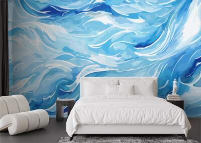 Blue ocean water wild waves watercolor background Wall mural