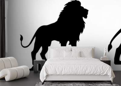 lion with mane big cat black silhouette logo set Wall mural