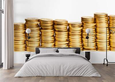 Stacks of gold coins border isolated on transparent background - Generative AI Wall mural